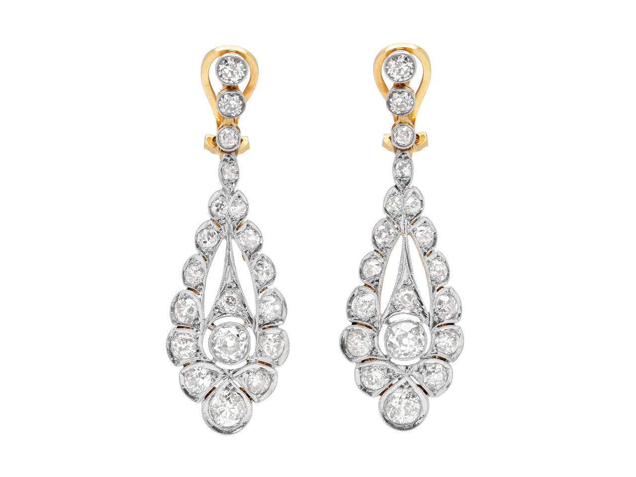 Antique Edwardian Diamond Earrings in Platinum and 18K Gold