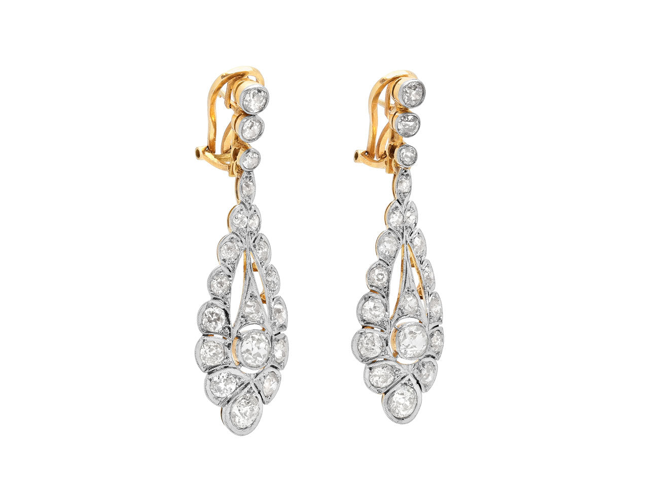 Antique Edwardian Diamond Earrings in Platinum and 18K Gold