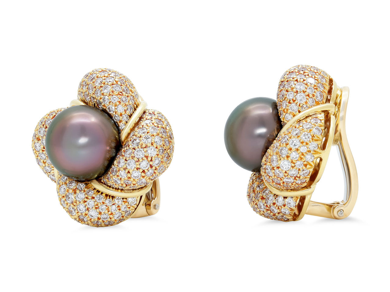Henry Dunay Diamond and Tahitian Pearl Earrings in 18K Gold