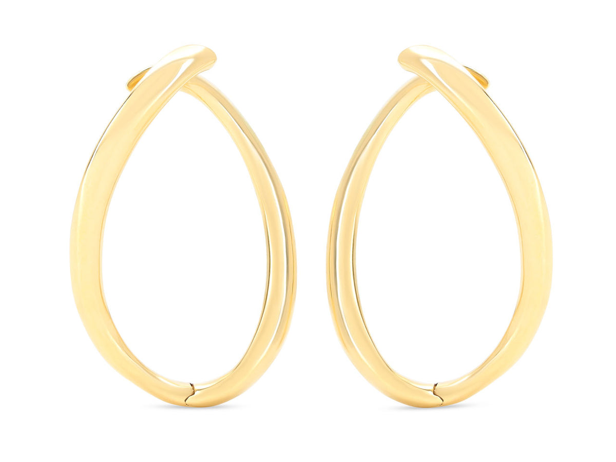 Pair of elongated 18K yellow gold loop earrings
