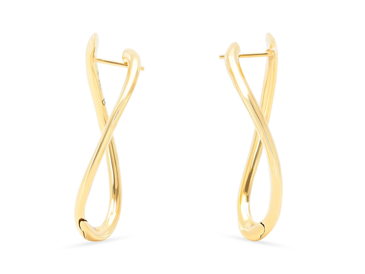 Elongated polished 18K yellow gold loop earrings
