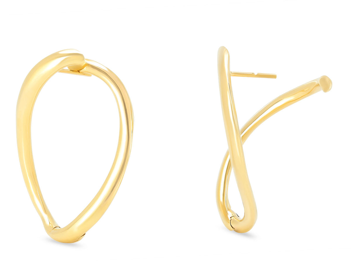Polished 18K yellow gold hinged loop earrings
