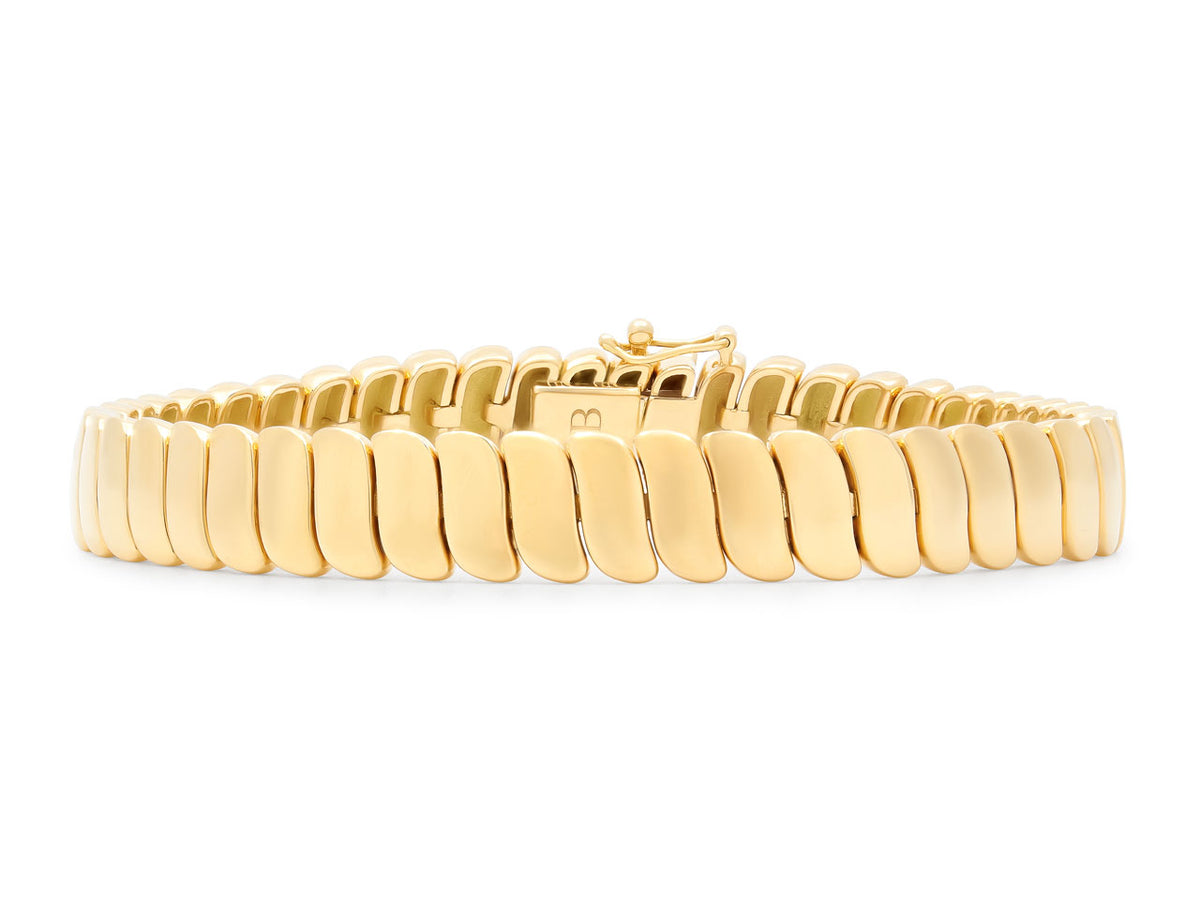 Polished 18K gold flexible bracelet with wave shaped links