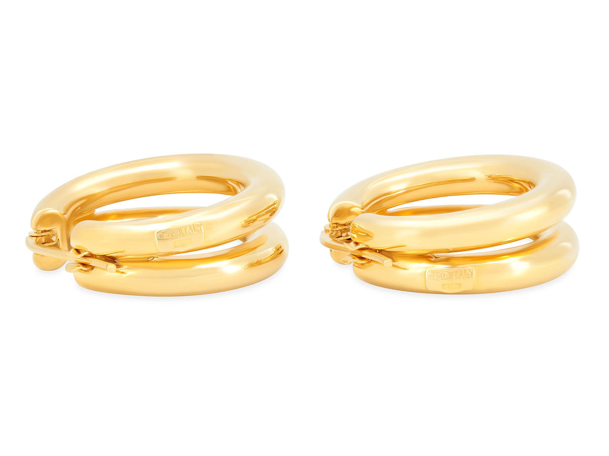 Pair of polished 18K yellow gold double hoop earrings