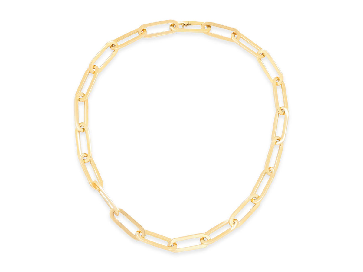 Polished 18K gold elongated link necklace