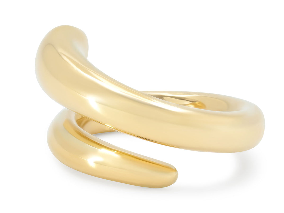 Polished 18K yellow gold bypass wrap ring