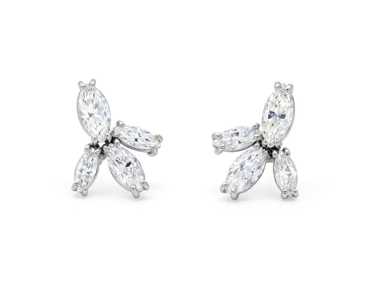 Pair of platinum earrings with four marquise diamonds each