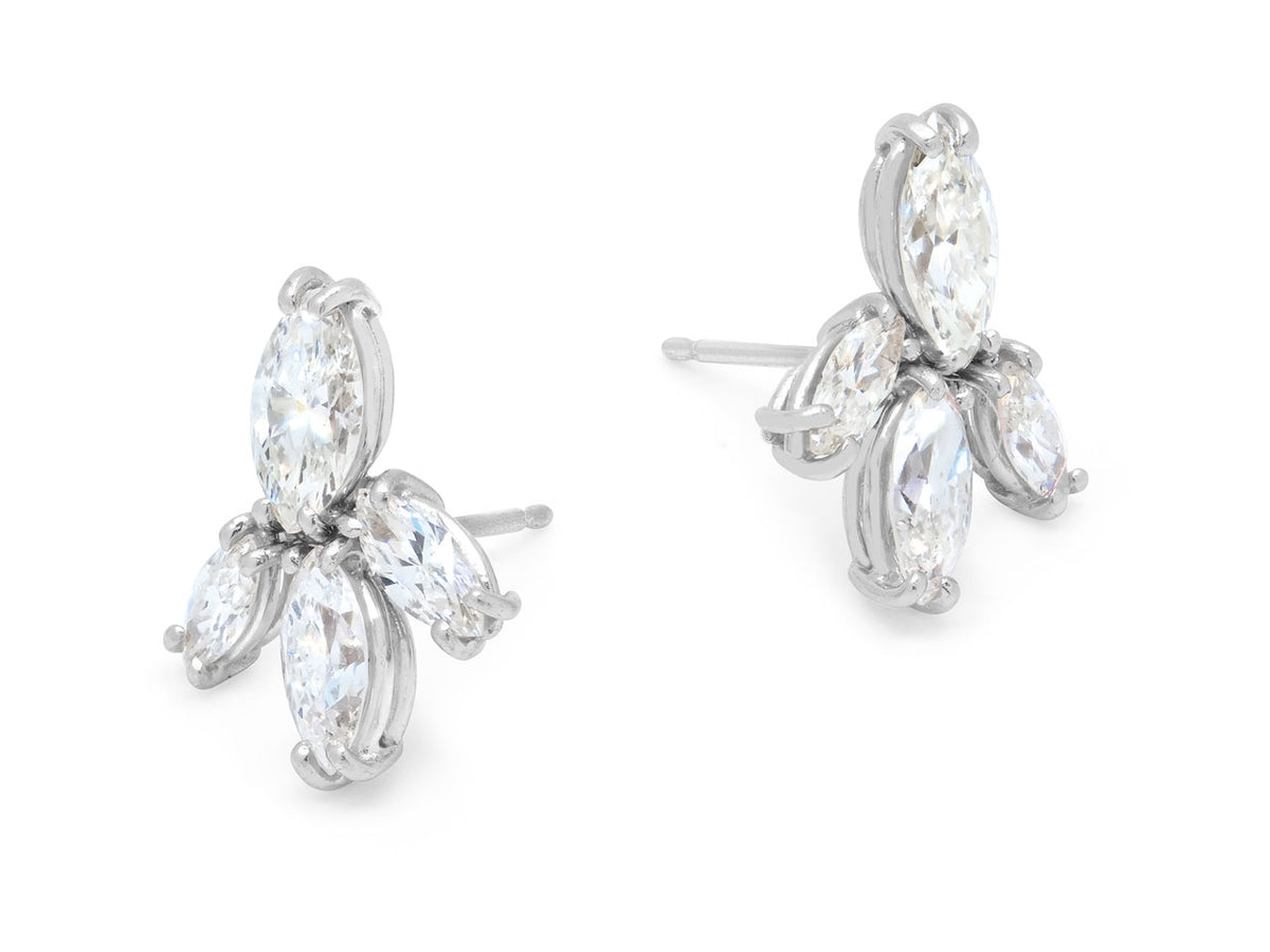 Pair of platinum marquise diamond cluster earrings