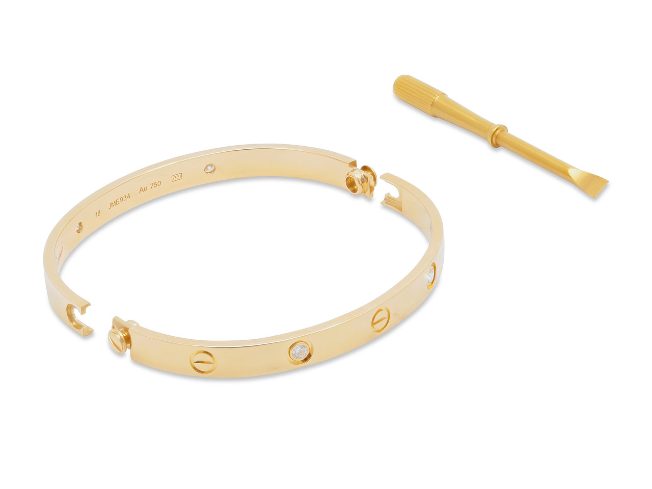Cartier 'Love' Bracelet, 4 Diamonds, 18K Gold, Size 18