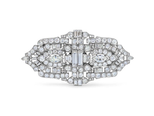 Art Deco Diamond Double Clip Brooch in Platinum