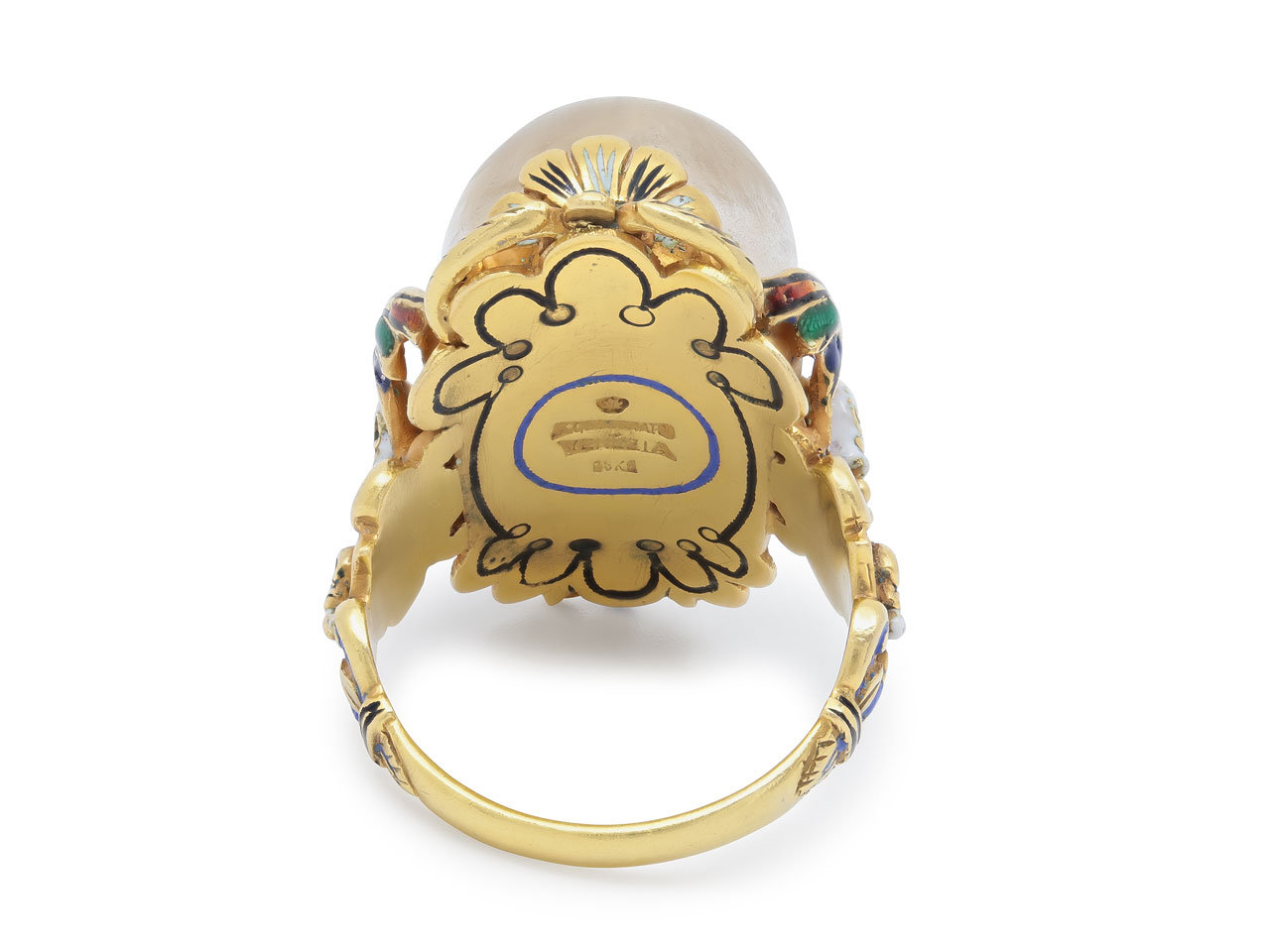 Codognato Diamond, Enamel and Carved Crystal Skull Ring in 18K Gold