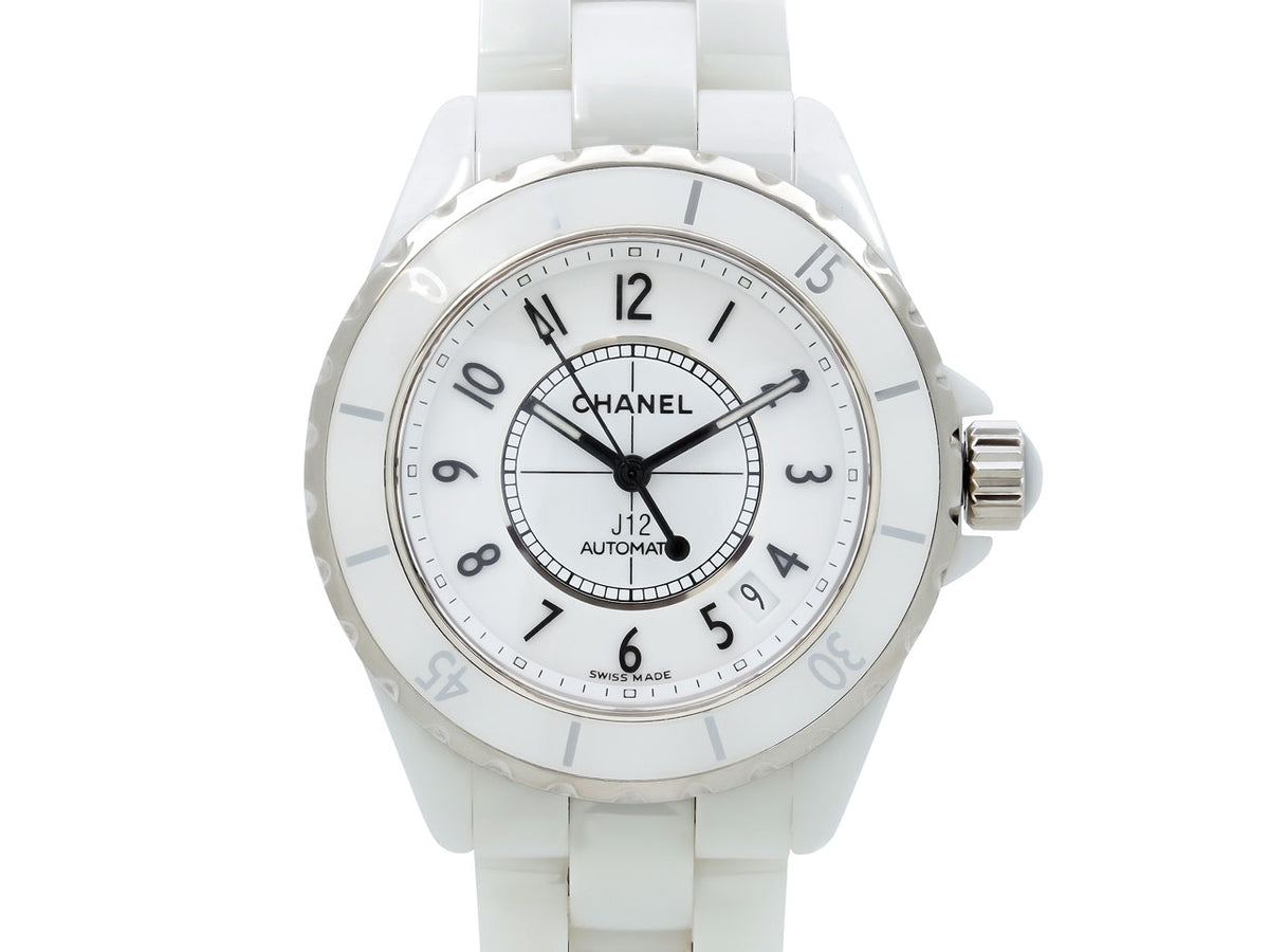 Chanel J12 watch with white dial and ceramic bracelet