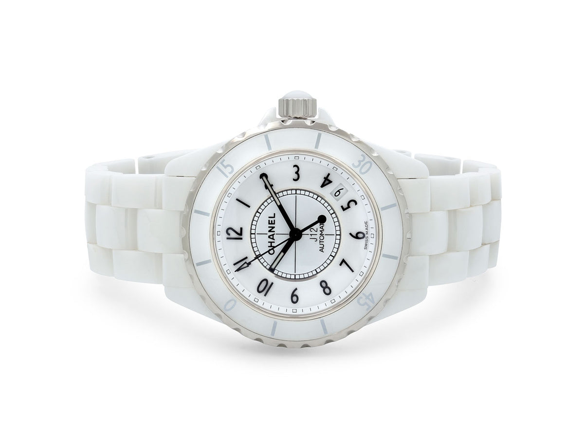 Chanel J12 watch with white ceramic bracelet and silver bezel