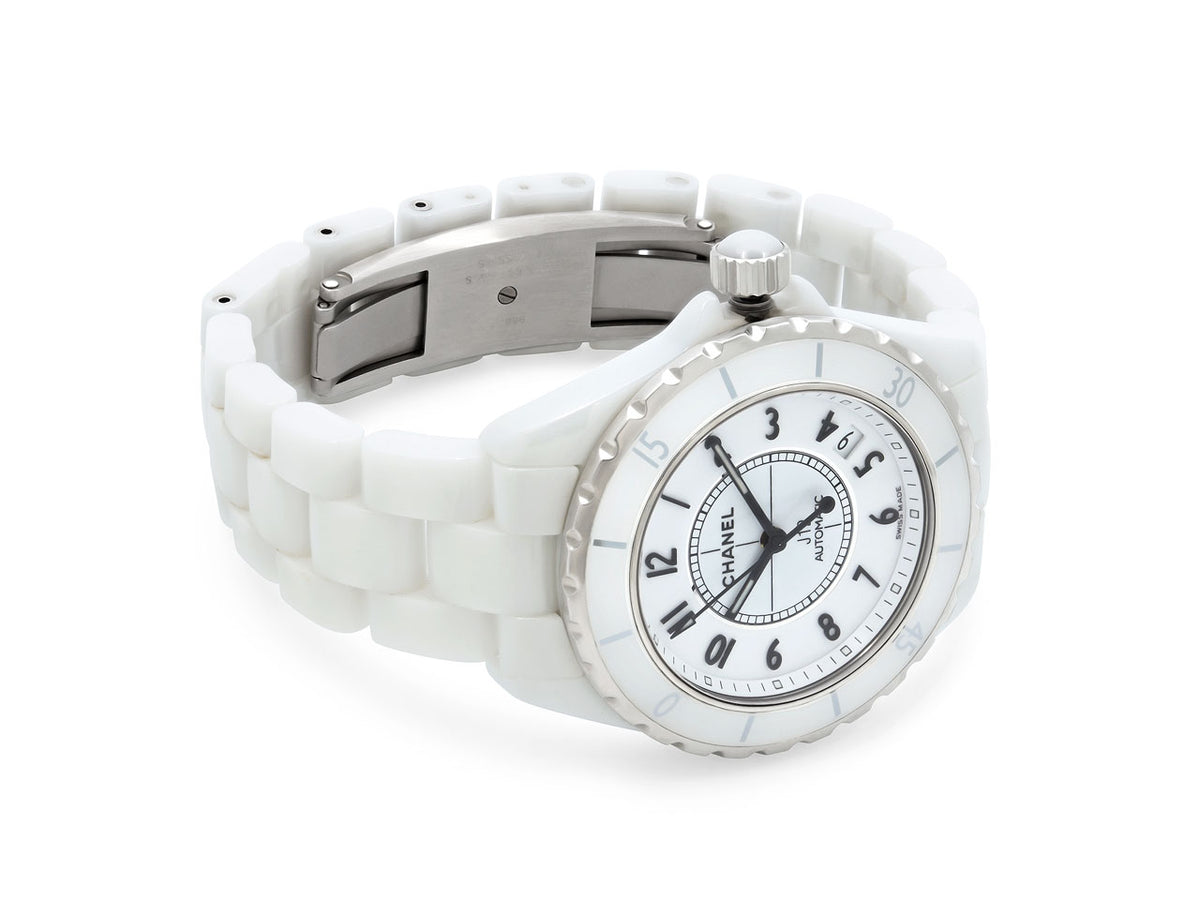 Chanel white ceramic and stainless steel wristwatch