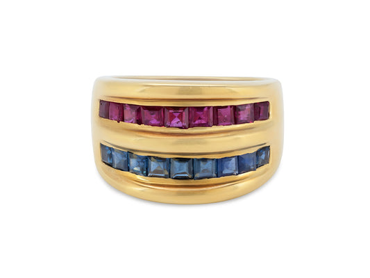 Ruby and Sapphire Ring in 18K Gold