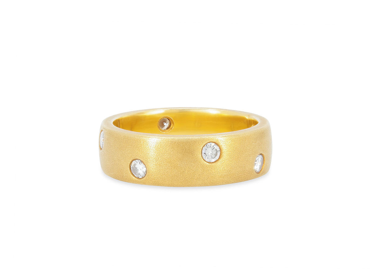 Brushed 18k gold band with evenly spaced diamonds
