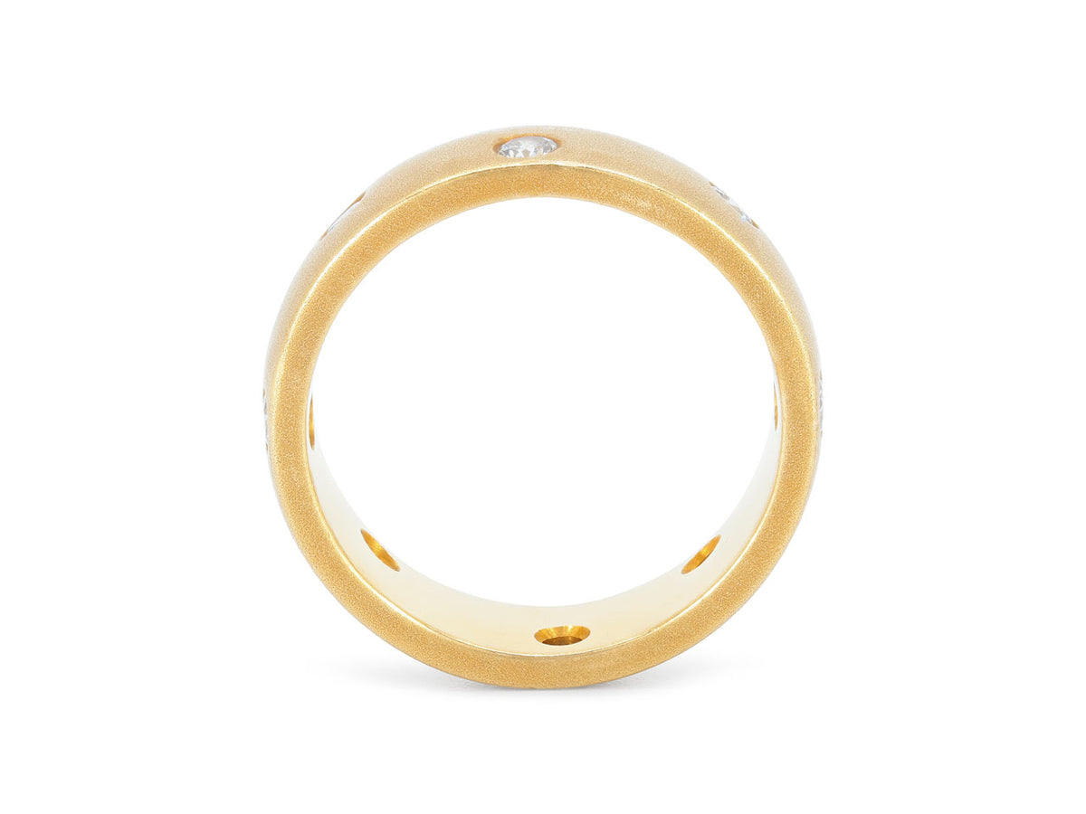 Brushed 18k gold band with flush-set diamonds