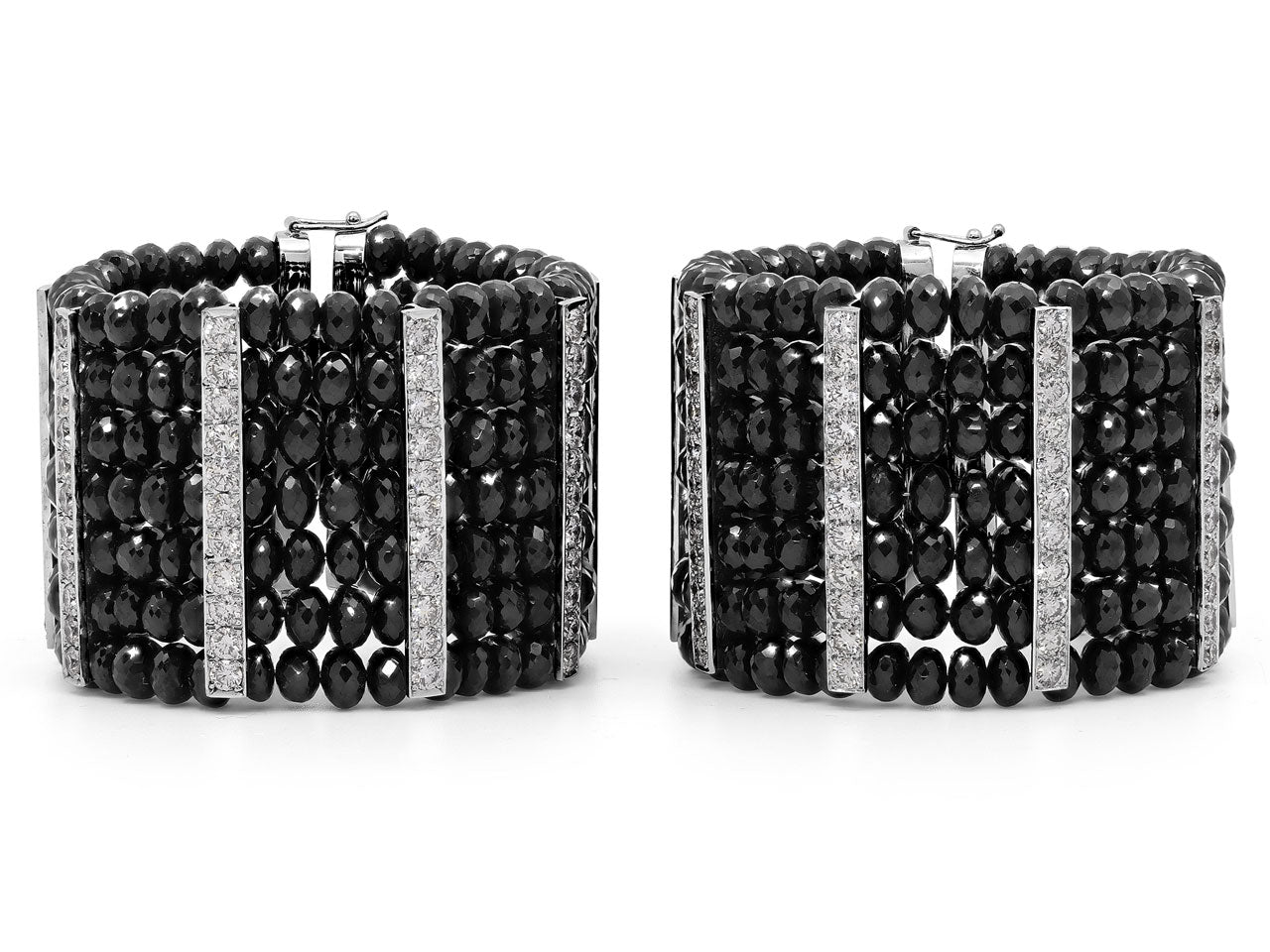 Set of Tallarico Onyx and Diamond Cuff Bracelets in 18K White Gold