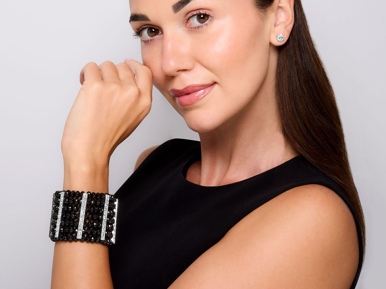 Set of Tallarico Onyx and Diamond Cuff Bracelets in 18K White Gold