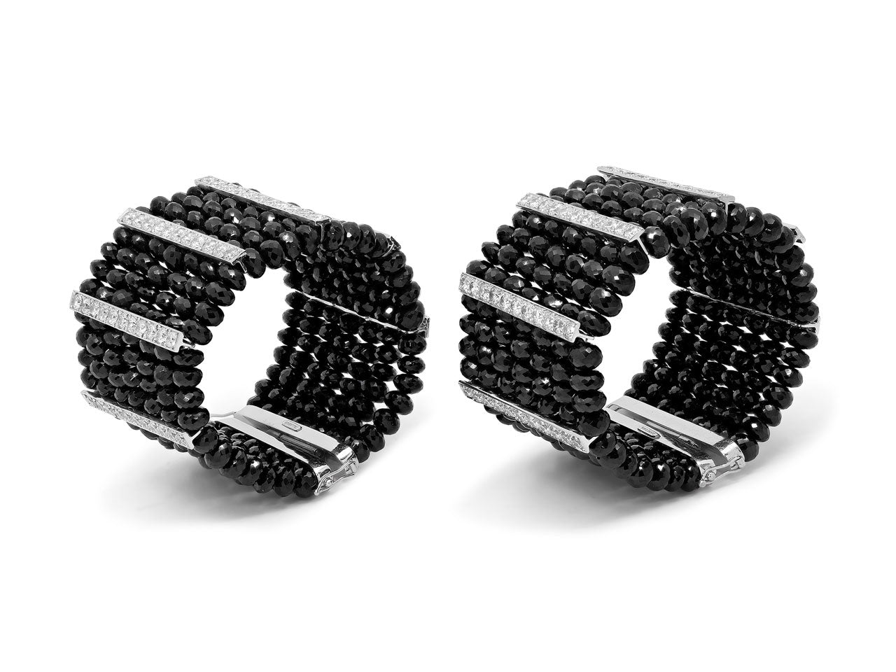 Set of Tallarico Onyx and Diamond Cuff Bracelets in 18K White Gold