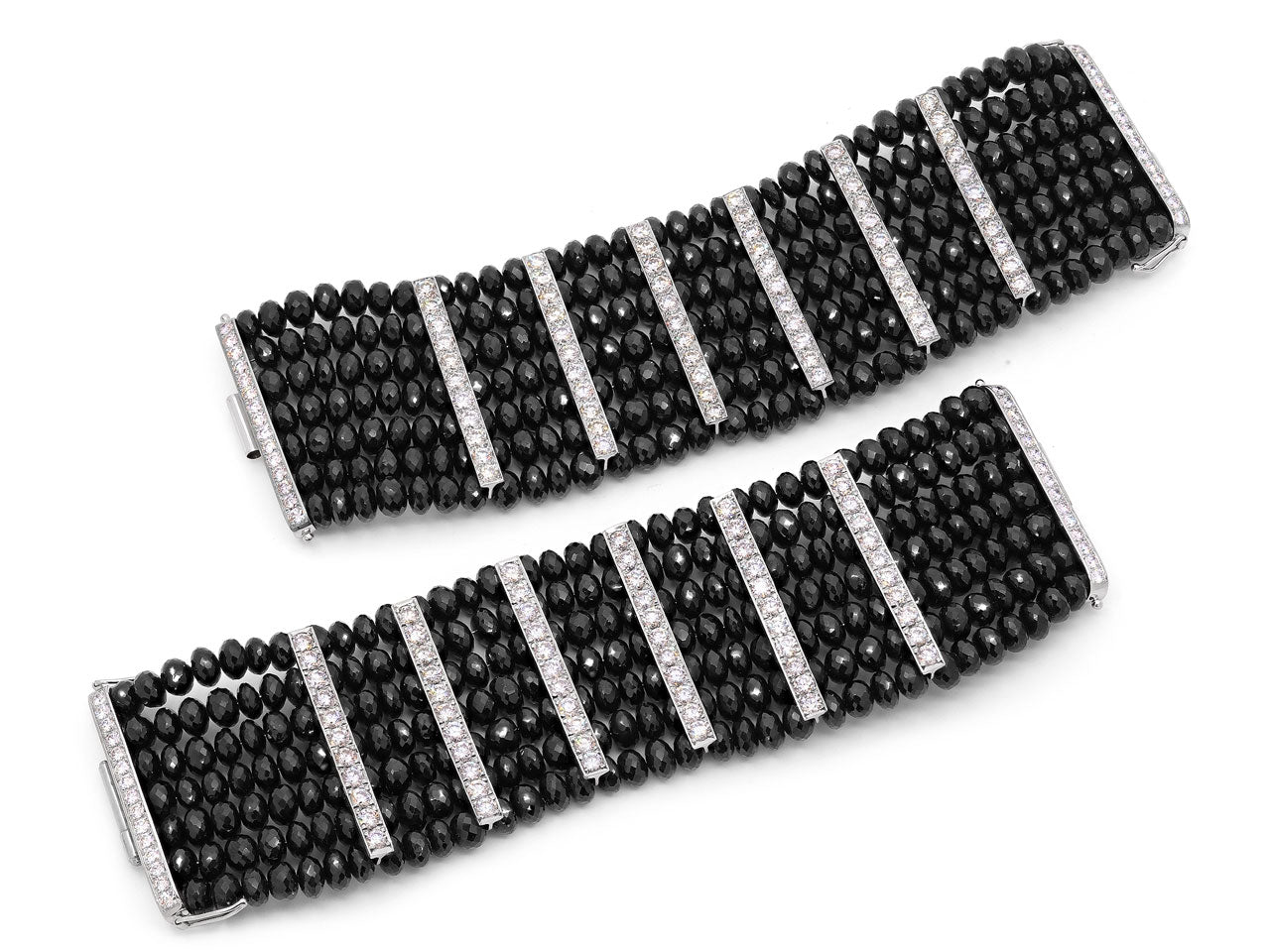 Set of Tallarico Onyx and Diamond Cuff Bracelets in 18K White Gold
