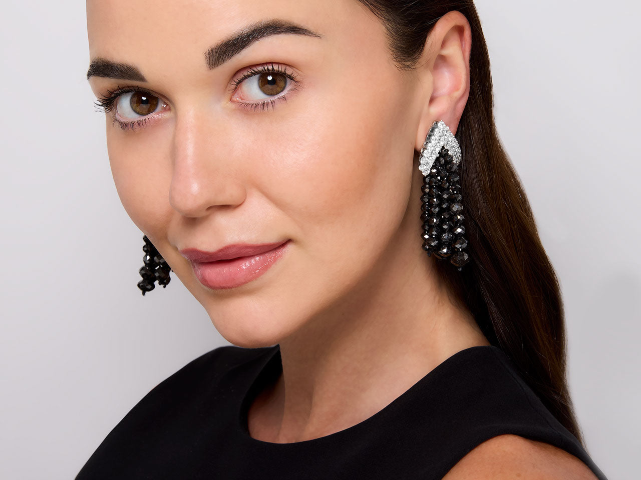 Tallarico Diamond and Black Diamond Tassel Earrings in 18K White Gold