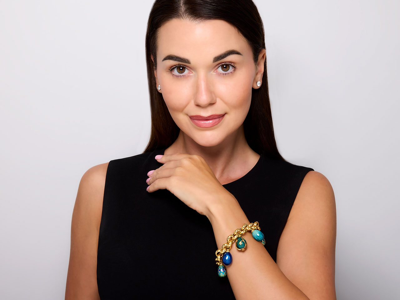 Enamel Egg Charm Bracelet in 18K Gold