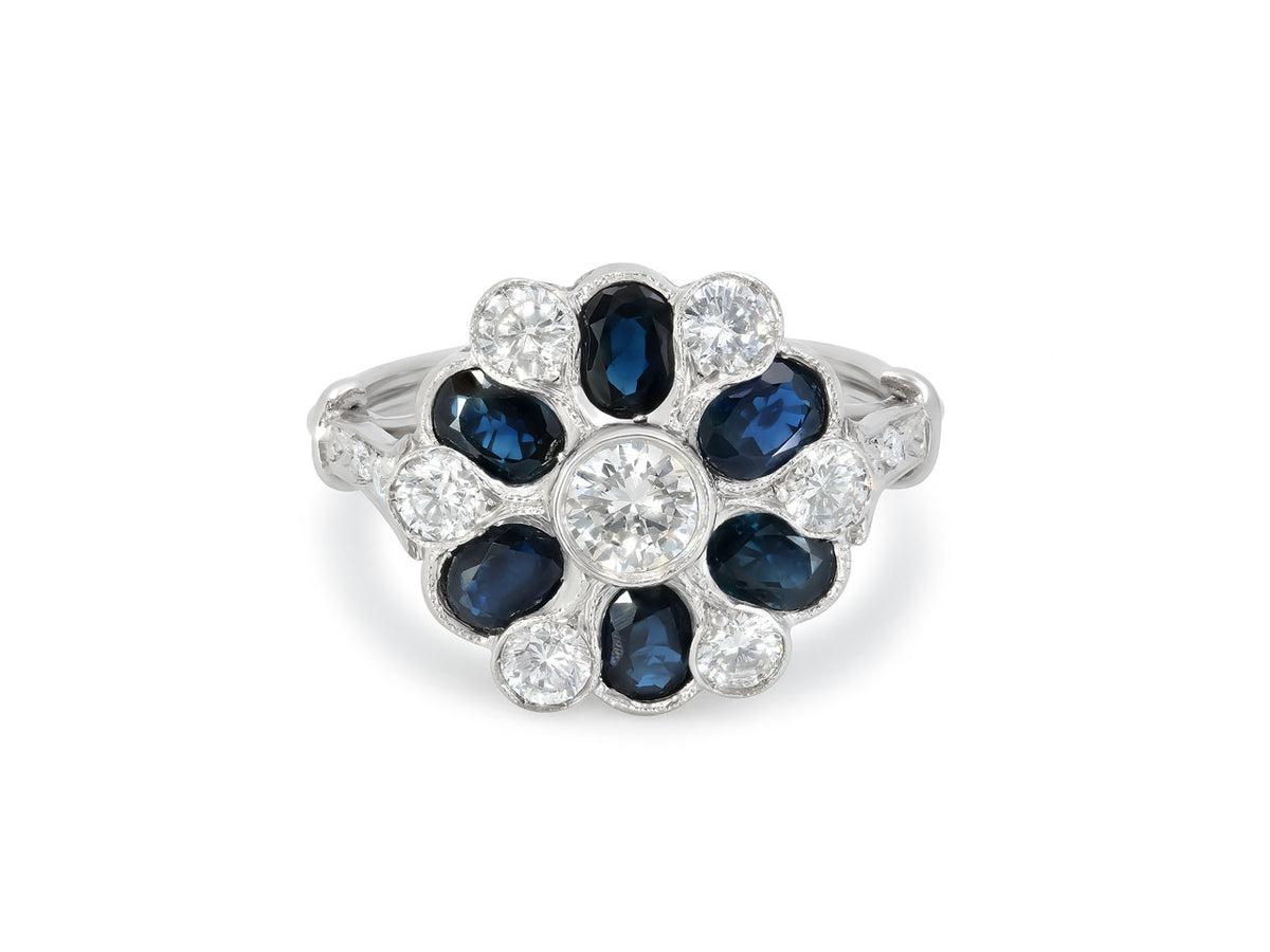 Diamond and Sapphire Ring in Platinum