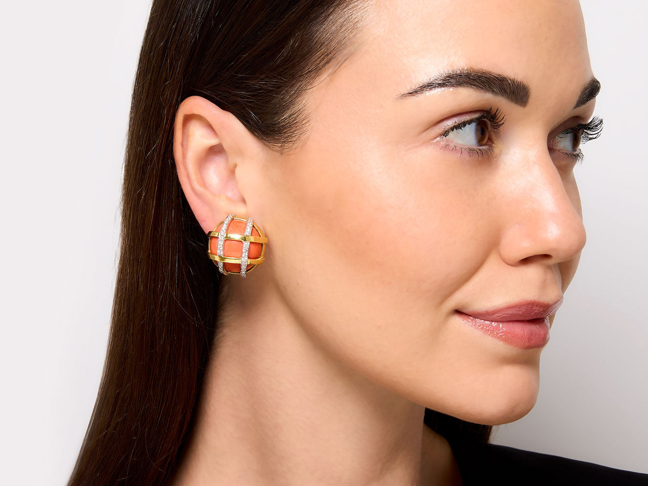 Verdura 'Duchess' Coral and Diamond Earrings in 18K Gold and Platinum