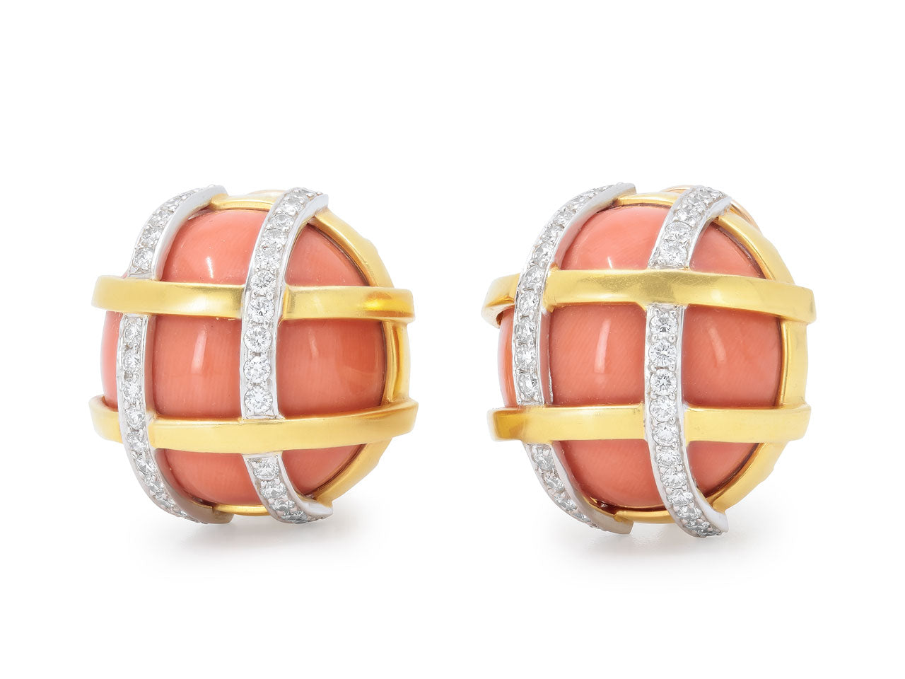Verdura 'Duchess' Coral and Diamond Earrings in 18K Gold and Platinum