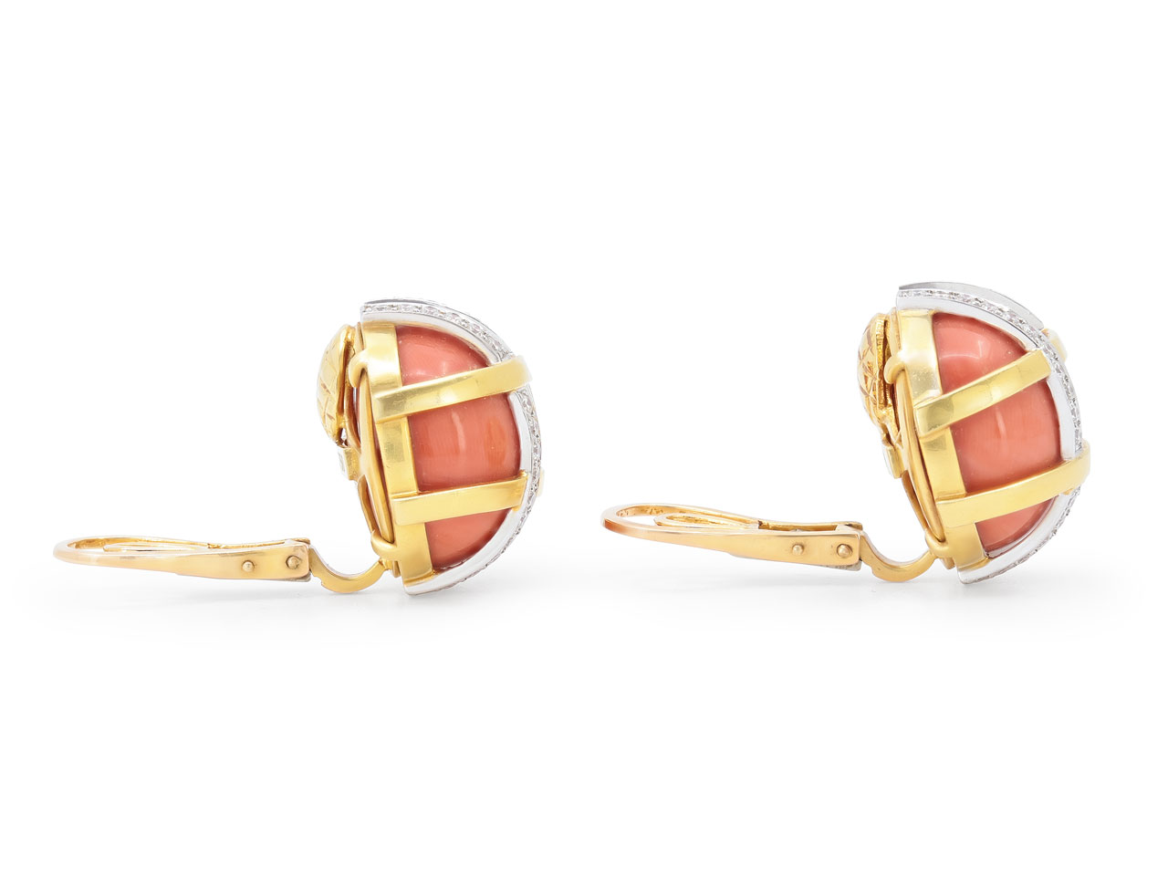 Verdura 'Duchess' Coral and Diamond Earrings in 18K Gold and Platinum