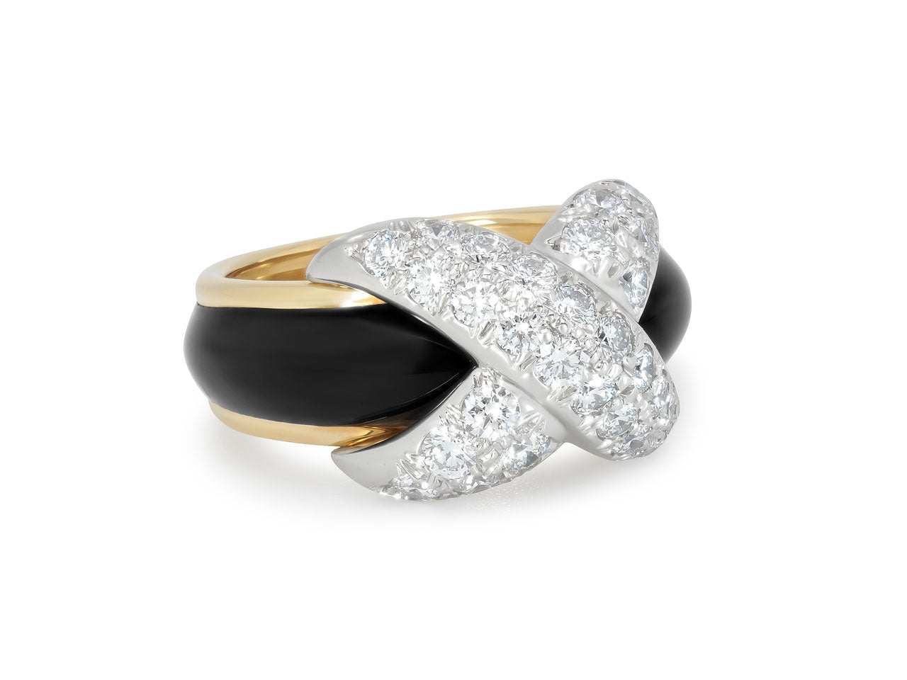 Tiffany & Co. Schlumberger Diamond and Enamel 'X' Ring in 18K Gold and Platinum