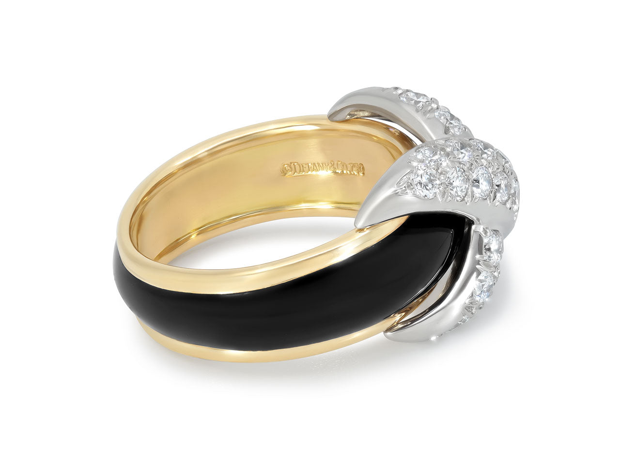 Tiffany & Co. Schlumberger Diamond and Enamel 'X' Ring in 18K Gold and Platinum