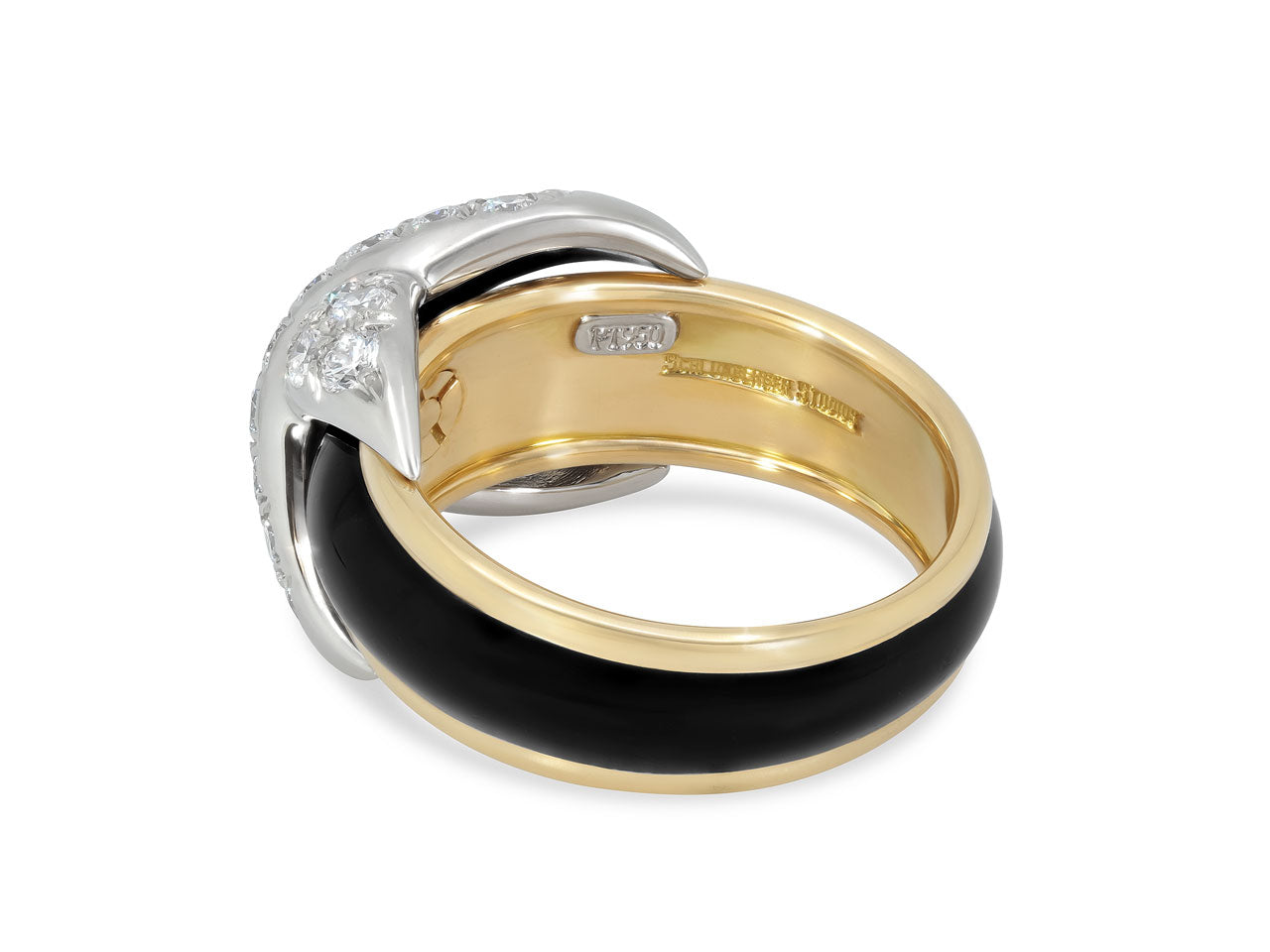 Tiffany & Co. Schlumberger Diamond and Enamel 'X' Ring in 18K Gold and Platinum