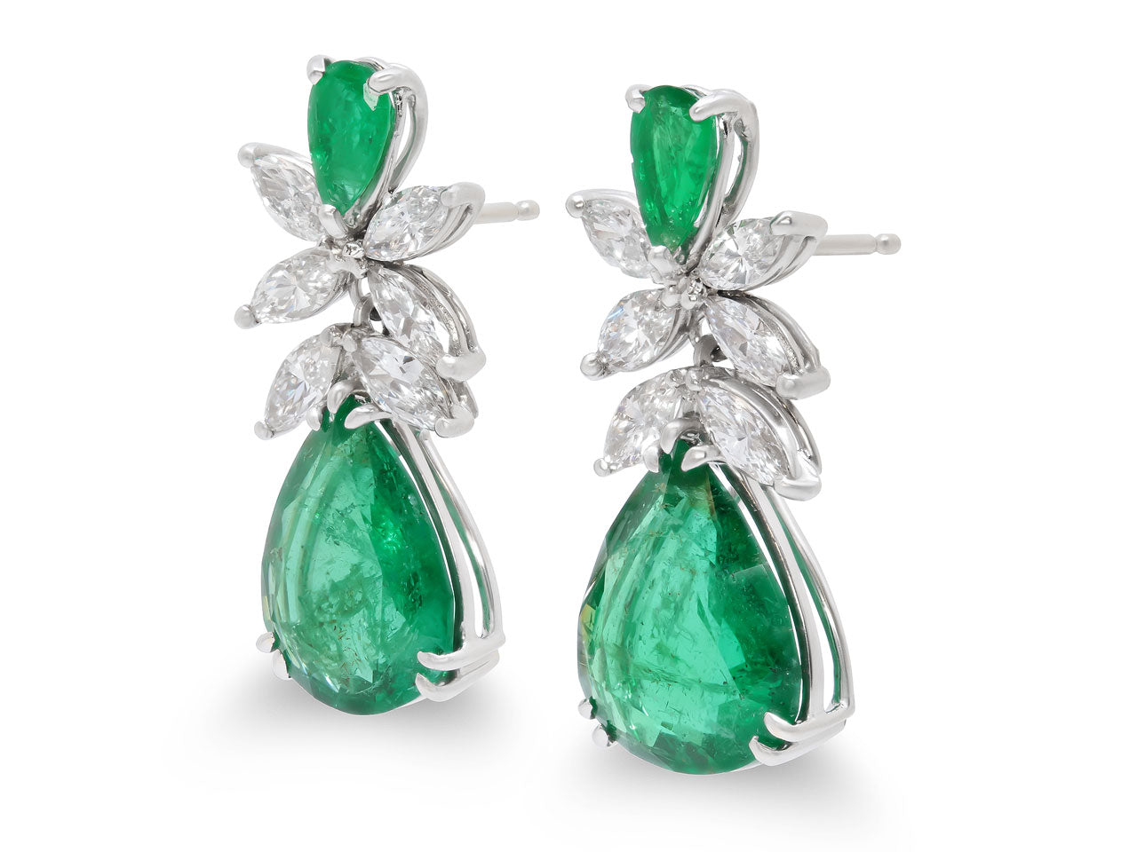 Beladora 'Bespoke' Emerald and Diamond Earrings in 18K White Gold
