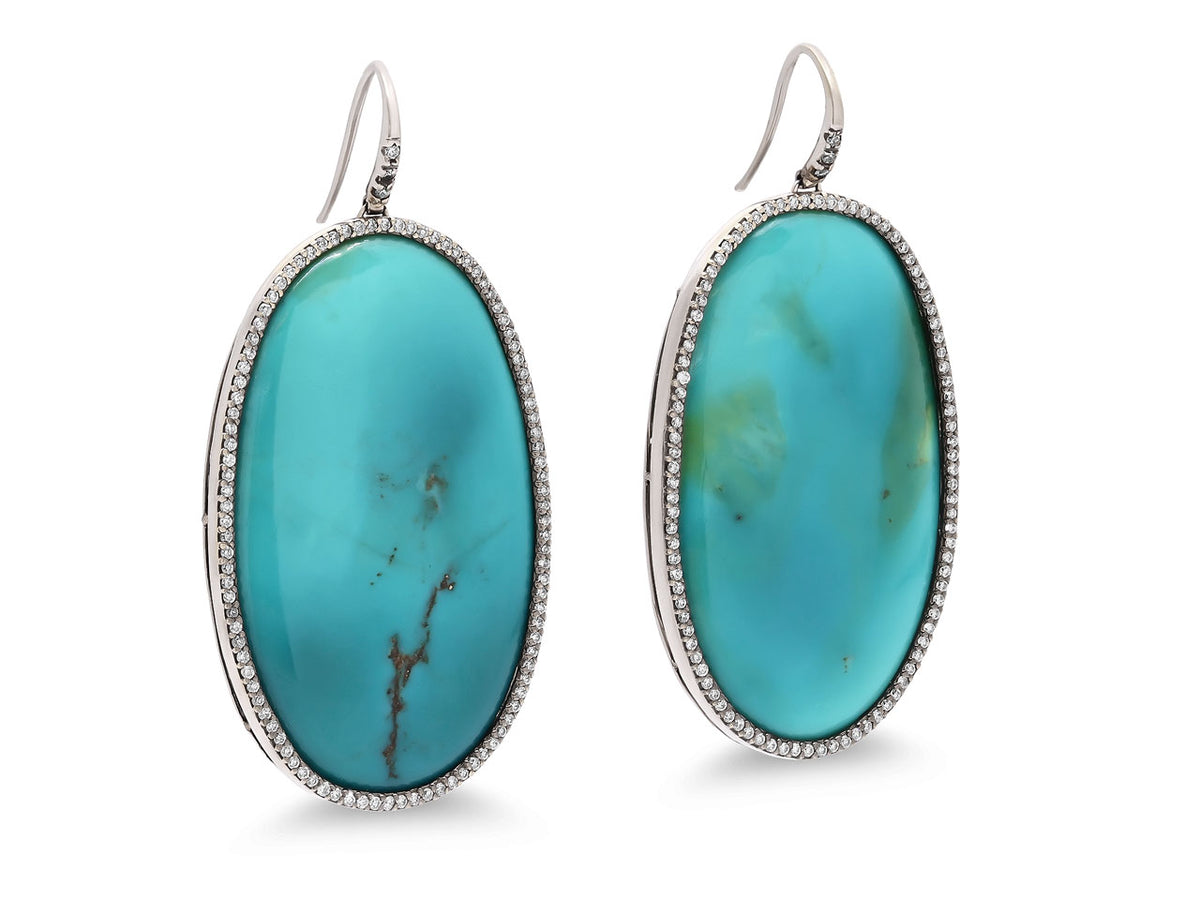 Turquoise and Diamond Earrings in 18K White Gold
