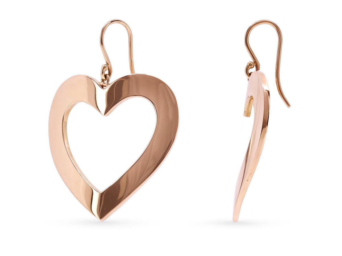 Openwork 18K rose gold heart drop earrings