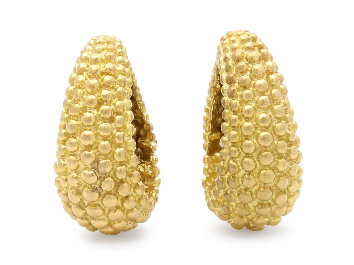 Pair of 18K gold beaded hoop earrings