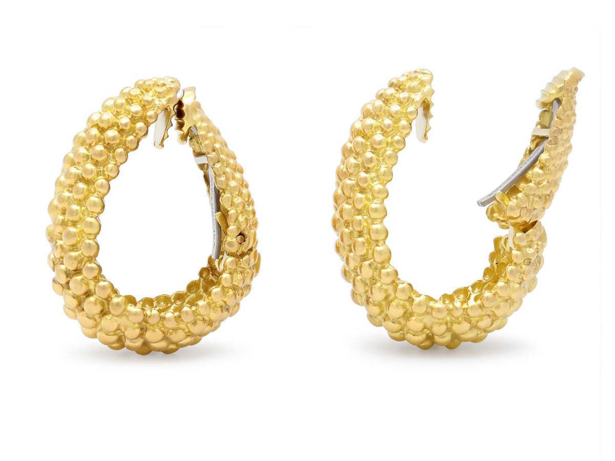 Pair of 18K gold beaded hoop earrings