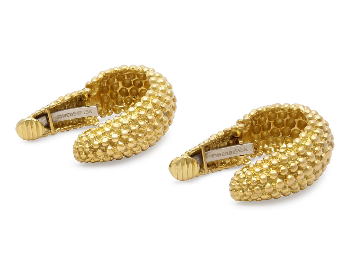 Pair of 18K yellow gold beaded hoop earrings