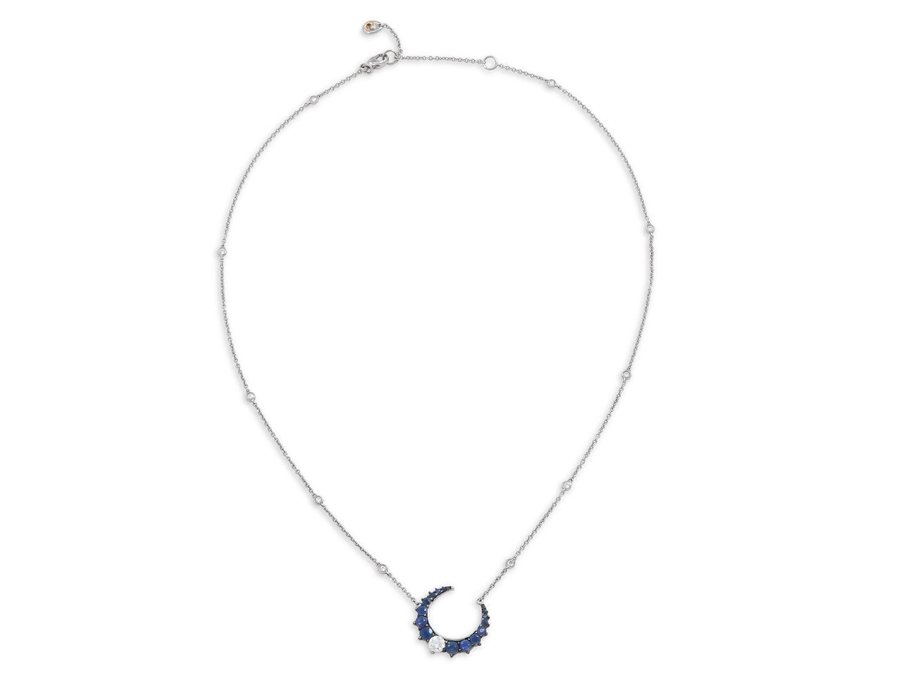 Crivelli Diamond and Sapphire Crescent Necklace in 18K White Gold