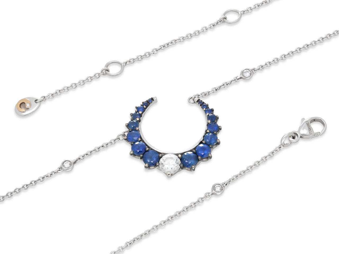 Crivelli Diamond and Sapphire Crescent Necklace in 18K White Gold