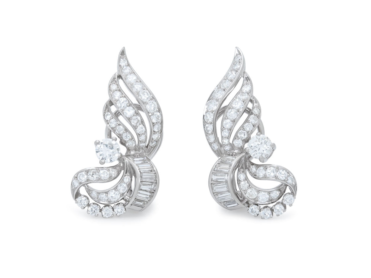 Mid-Century Diamond Spray Earrings in Platinum