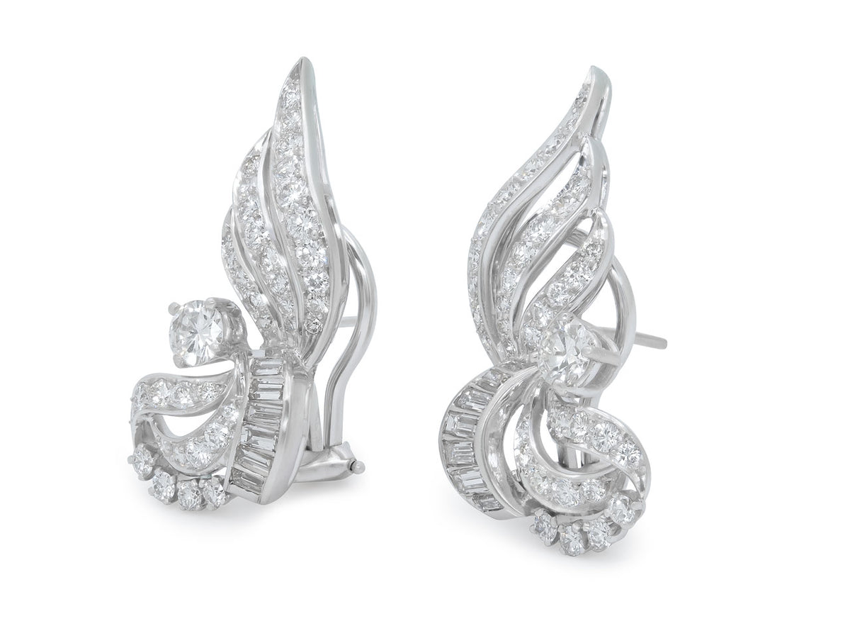Mid-Century Diamond Spray Earrings in Platinum
