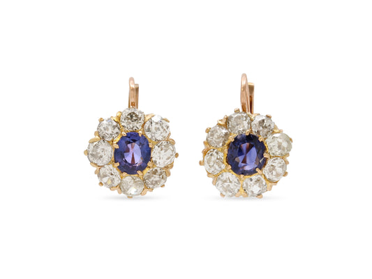 Antique Victorian Sapphire and Diamond Earrings in 18K Gold