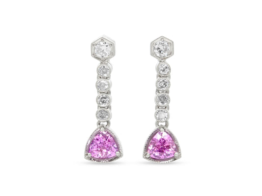 Beladora 'Reimagined' Pink Sapphire and Diamond Earrings in Platinum