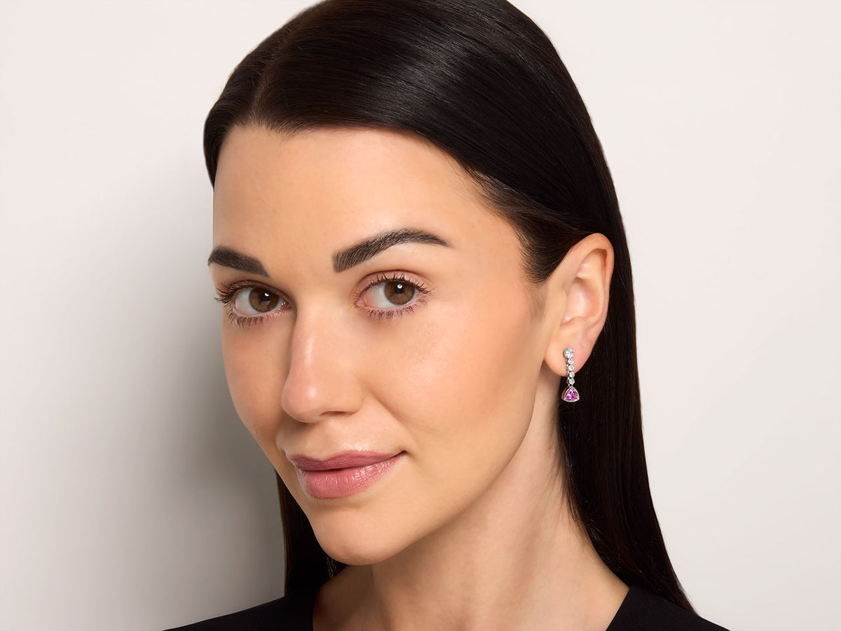 Beladora 'Reimagined' Pink Sapphire and Diamond Earrings in Platinum