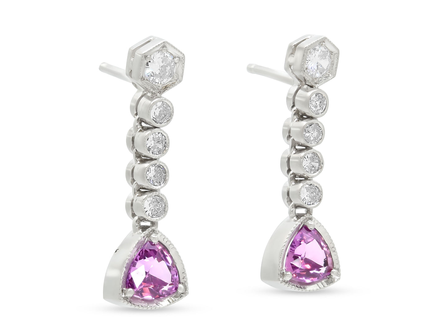Beladora 'Reimagined' Pink Sapphire and Diamond Earrings in Platinum