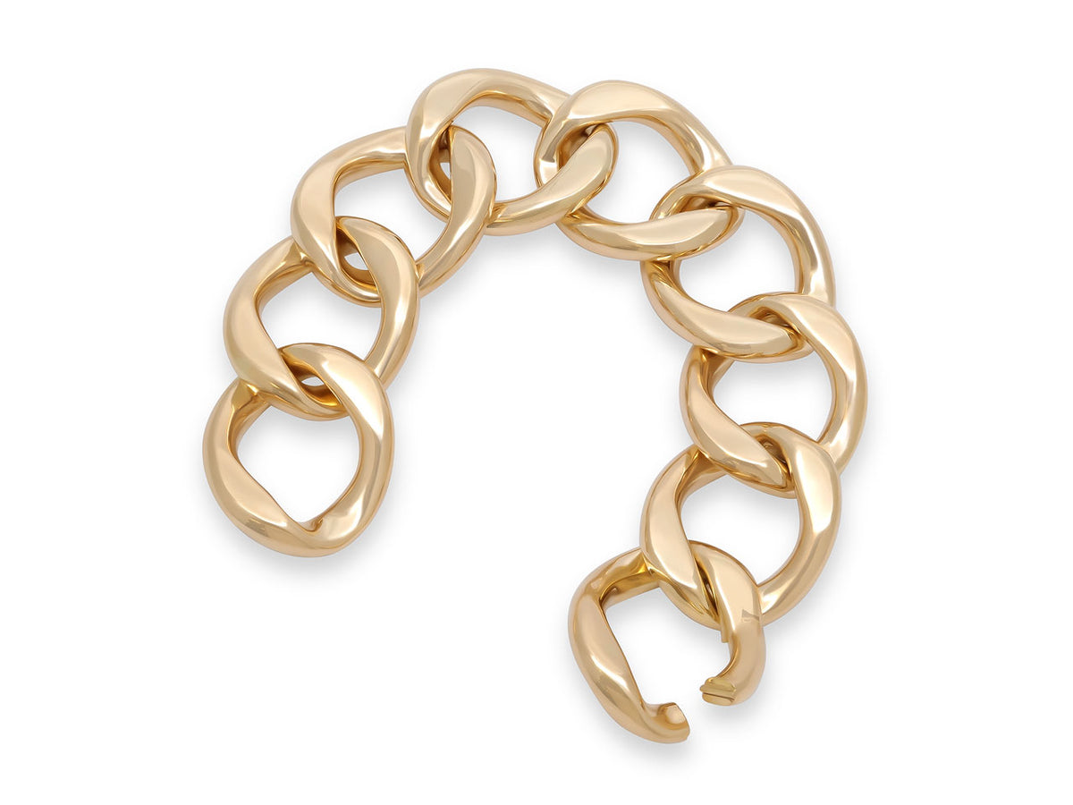 18K gold curb link bracelet with nine polished links