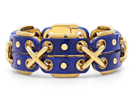 David Webb Lapis Cross-Stitch Bracelet in 18K Gold